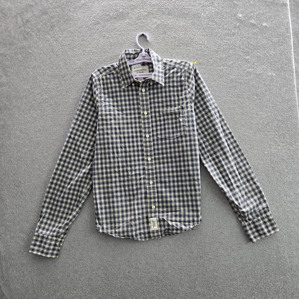 Abercrombie & Fitch Men Button Up Shirt L Blue Plaid Casual Shirt Muscle